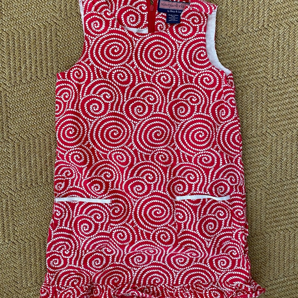 Vineyard Vines Girls size 6 red white ruffle dress